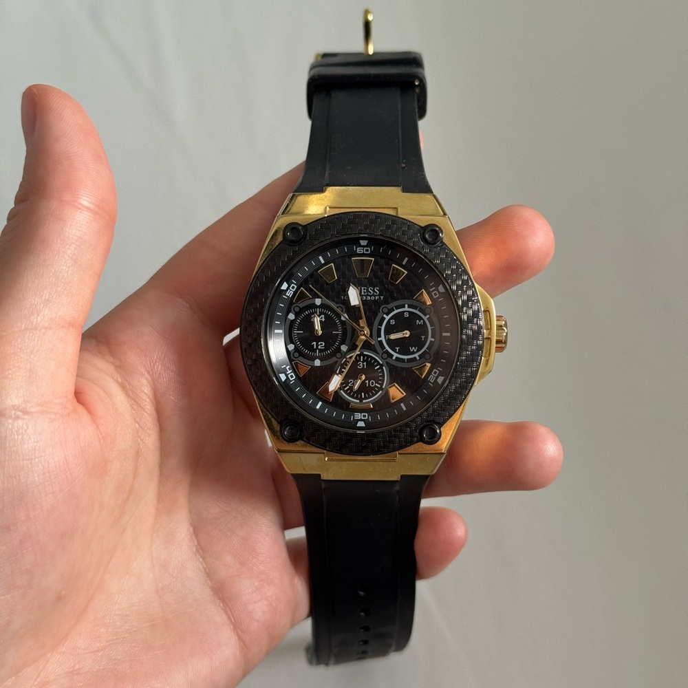 Guess Black and Gold Chronograph Watch